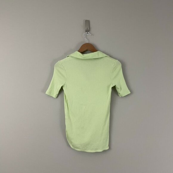 Helmut Lang Ribbed Cotton Polo Henley Shirt in Green Size XS - Picture 2 of 5